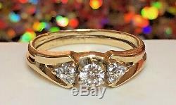 Estate Vintage 14k Gold Natural Diamond Ring Band Set Designer Signed Magic Glo