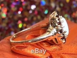 Estate Vintage 14k Gold Opal Red Garnet Gemstone Ring Flower Designer Signed Jj