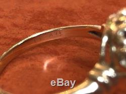 Estate Vintage 14k Gold Opal Red Garnet Gemstone Ring Flower Designer Signed Jj