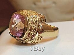 Estate Vintage 14k Gold Rare Pink Topaz Ring Designer Signed Ae Cushion Cut