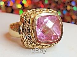 Estate Vintage 14k Gold Rare Pink Topaz Ring Designer Signed Ae Cushion Cut