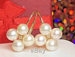 Estate Vintage 14k Pearl & Diamond Earrings Wedding Bridal Designer Signed V. D