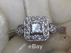 Estate Vintage 14k White Gold Diamond Ring Designer Signed Lj Engagement Wedding