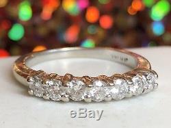 Estate Vintage 14k White Gold Genuine 7 Diamond Wedding Band Ring Signed Jfm