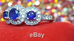 Estate Vintage 14k White Gold Natural Blue Sapphire & Diamond Ring Signed CID