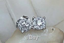 Estate Vintage 14k White Gold Natural Diamond Earrings Flowers Studs Signed Ud