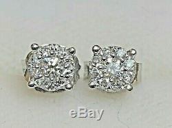 Estate Vintage 14k White Gold Natural Diamond Earrings Flowers Studs Signed Ud