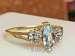 Estate Vintage 14k Yellow Gold Aquamarine Diamond Pendant Designer Signed