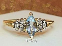 Estate Vintage 14k Yellow Gold Aquamarine Diamond Pendant Designer Signed