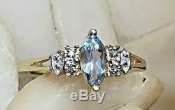 Estate Vintage 14k Yellow Gold Aquamarine Diamond Pendant Designer Signed