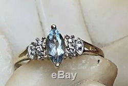 Estate Vintage 14k Yellow Gold Aquamarine Diamond Pendant Designer Signed