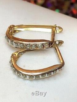 Estate Vintage 14k Yellow Gold Genuine Diamond Earrings Designer Signed Slc