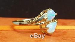 Estate Vintage 14k Yellow Gold Genuine Double Opal Ring Designer Signed Mz