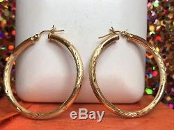 Estate Vintage 14k Yellow Gold Hoop Earrings Designer Signed Otc