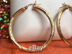 Estate Vintage 14k Yellow Gold Hoop Earrings Designer Signed Otc