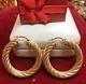 Estate Vintage 14k Yellow Gold Hoop Earrings Made In Italy Signed Large Textured