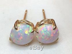 Estate Vintage 14k Yellow Gold Opal Earrings Signed Cz Lab Created