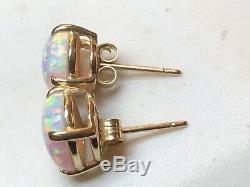 Estate Vintage 14k Yellow Gold Opal Earrings Signed Cz Lab Created