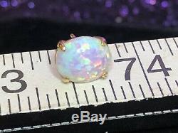 Estate Vintage 14k Yellow Gold Opal Earrings Signed Cz Lab Created