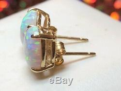 Estate Vintage 14k Yellow Gold Opal Earrings Signed Cz Lab Created