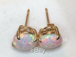 Estate Vintage 14k Yellow Gold Opal Earrings Signed Cz Lab Created