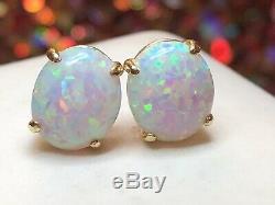 Estate Vintage 14k Yellow Gold Opal Earrings Signed Cz Lab Created