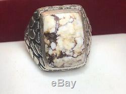 Estate Vintage Sterling Silver White Buffalo Turquoise Ring Men's Signed Band