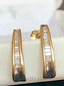 Estate Vintage Yellow 10k Gold Natural Diamond Earrings J-hook Signed Graduated