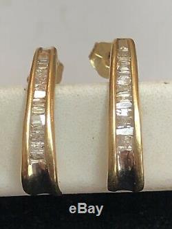 Estate Vintage Yellow 10k Gold Natural Diamond Earrings J-hook Signed Graduated