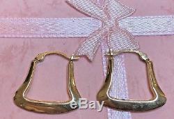 Estate Vintage Yellow 14k Gold Square Hoop Earrings Designer Signed Slg