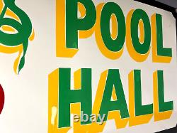 FAST EDDIE'S POOL HALL BILLARD Hand Painted Vintage Advertising Sign Game Room