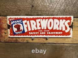 Fireworks Factory Vintage Porcelain Sign Carnival Manufacturer Holiday Gas & Oil