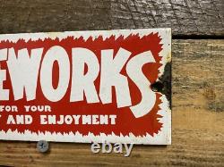 Fireworks Factory Vintage Porcelain Sign Carnival Manufacturer Holiday Gas & Oil