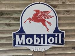 Giant Vintage Mobiloil Pegasus Porcelain Gas Station Sign 24x 22