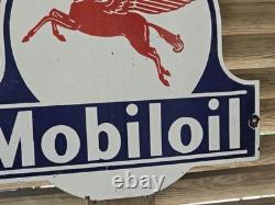 Giant Vintage Mobiloil Pegasus Porcelain Gas Station Sign 24x 22