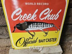Giant Vintage World Record Creek Chub Bait Caster Porcelain Sign 20 X 20