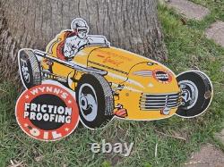 Giant Vintage Wynn's Race Car Lubrication Race Porcelain Sign Car Gas Oil Truck