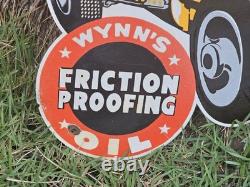 Giant Vintage Wynn's Race Car Lubrication Race Porcelain Sign Car Gas Oil Truck