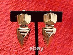 Givenchy Vintage 1980s Signed Geometric Gold Tone Statement Clip-On Earrings