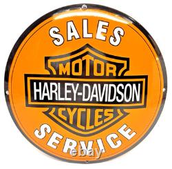 Harley Davidson Vintage Porcelain Sign Sales Service Motorcycle Convex