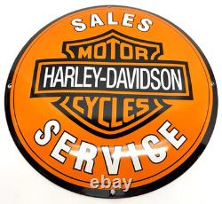 Harley Davidson Vintage Porcelain Sign Sales Service Motorcycle Convex