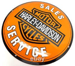 Harley Davidson Vintage Porcelain Sign Sales Service Motorcycle Convex