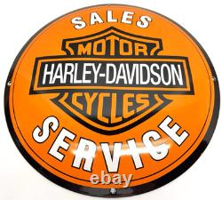 Harley Davidson Vintage Porcelain Sign Sales Service Motorcycle Convex