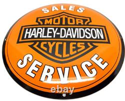 Harley Davidson Vintage Porcelain Sign Sales Service Motorcycle Convex