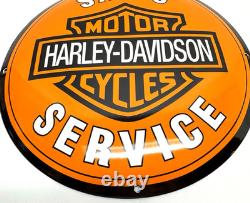 Harley Davidson Vintage Porcelain Sign Sales Service Motorcycle Convex