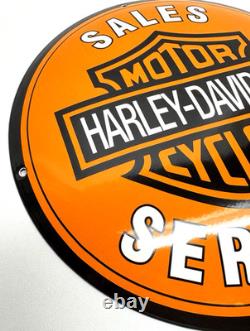 Harley Davidson Vintage Porcelain Sign Sales Service Motorcycle Convex