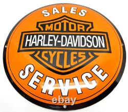 Harley Davidson Vintage Porcelain Sign Sales Service Motorcycle Convex