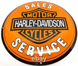Harley Davidson Vintage Porcelain Sign Sales Service Motorcycle Convex