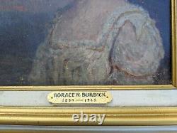 Horace Burdick, 1844-1942, antique vintage oil painting, portrait of Lorna, sign