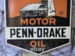 Huge Heavy Vintage Penn-drake Motor Oil Double-sided Porcelain Sign 28×22